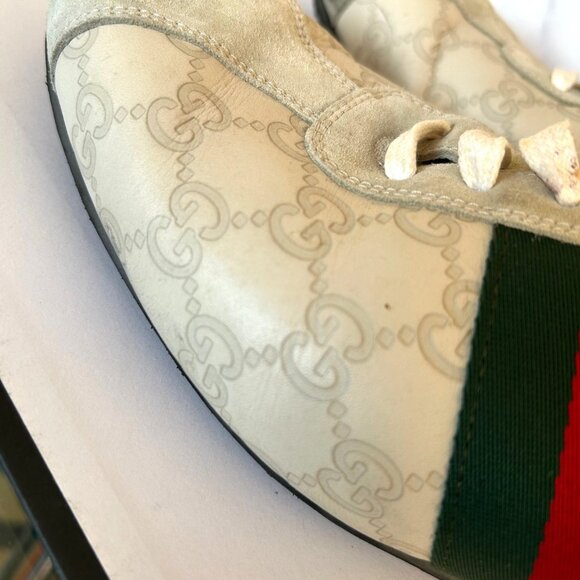 Gucci Guccissima GG Logo cream green red sneakers size 10 1/2 G 11 1/2 US Preown - Picture 3 of 16